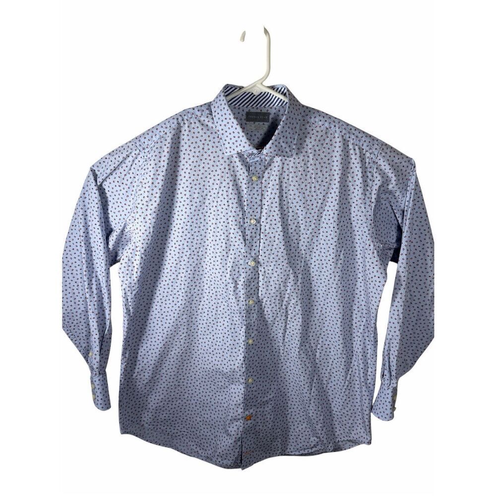 Thomas Dean TD Men's Button Up Dress Shirt Blue Black/Red Pattern Size XXL